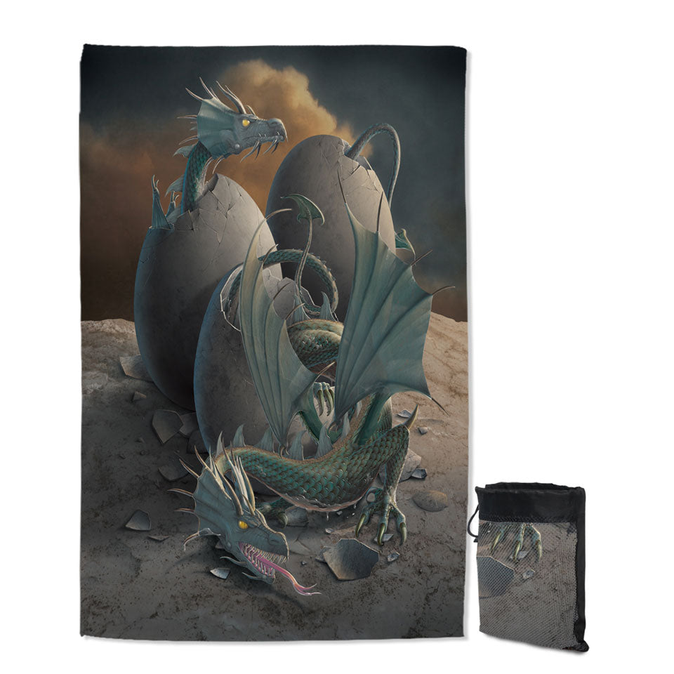 Cool Fantasy Art Offspring Hatching Dragons Quick Dry Beach Towel