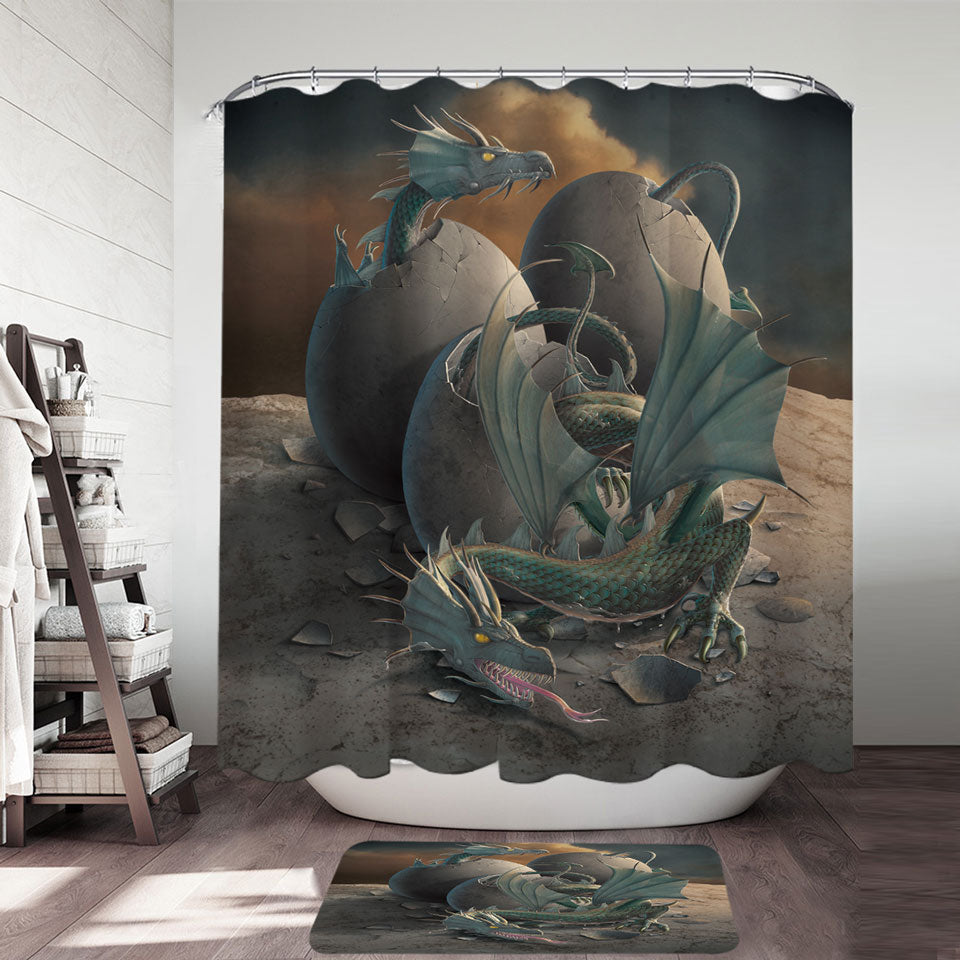 Cool Fantasy Art Offspring Hatching Dragons Shower Curtain