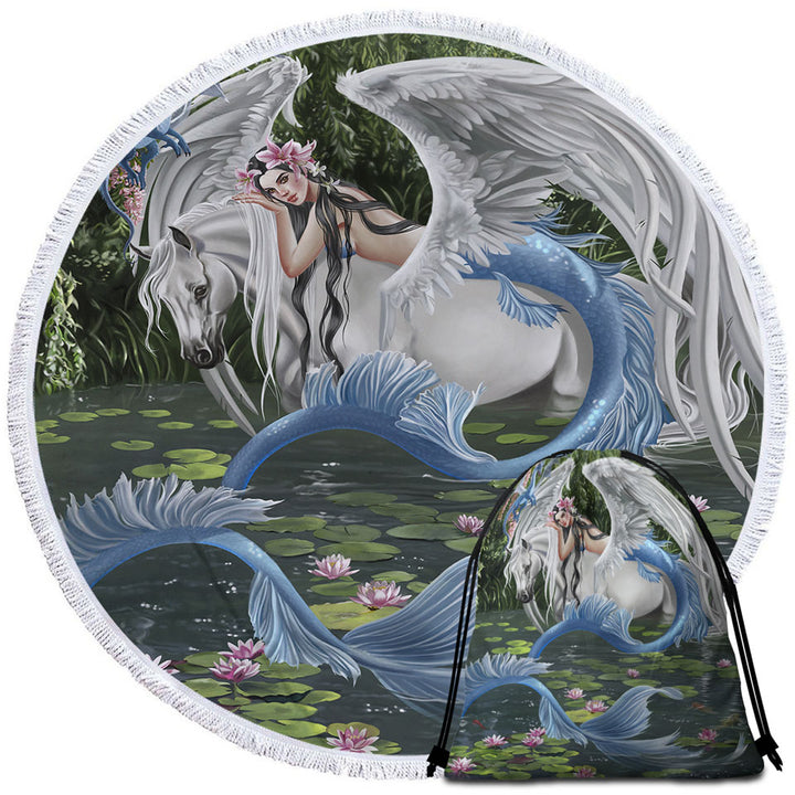 Cool Fantasy Art Pegasus Mermaid and Dragon Beach Towels