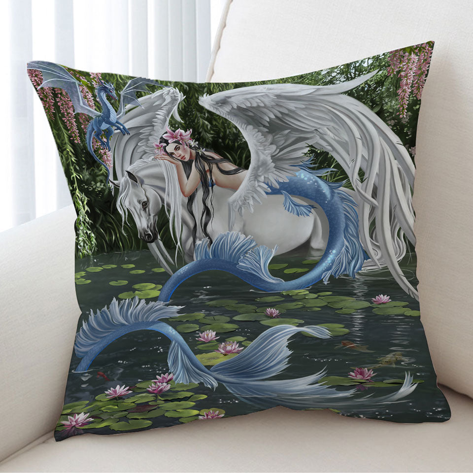 Cool Fantasy Art Pegasus Mermaid and Dragon Cushion Cover
