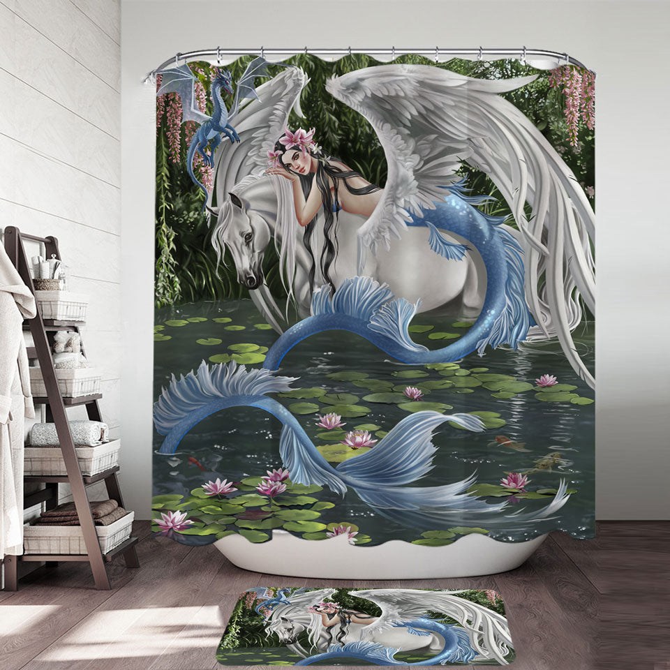 Cool Fantasy Art Pegasus Mermaid and Dragon Shower Curtain