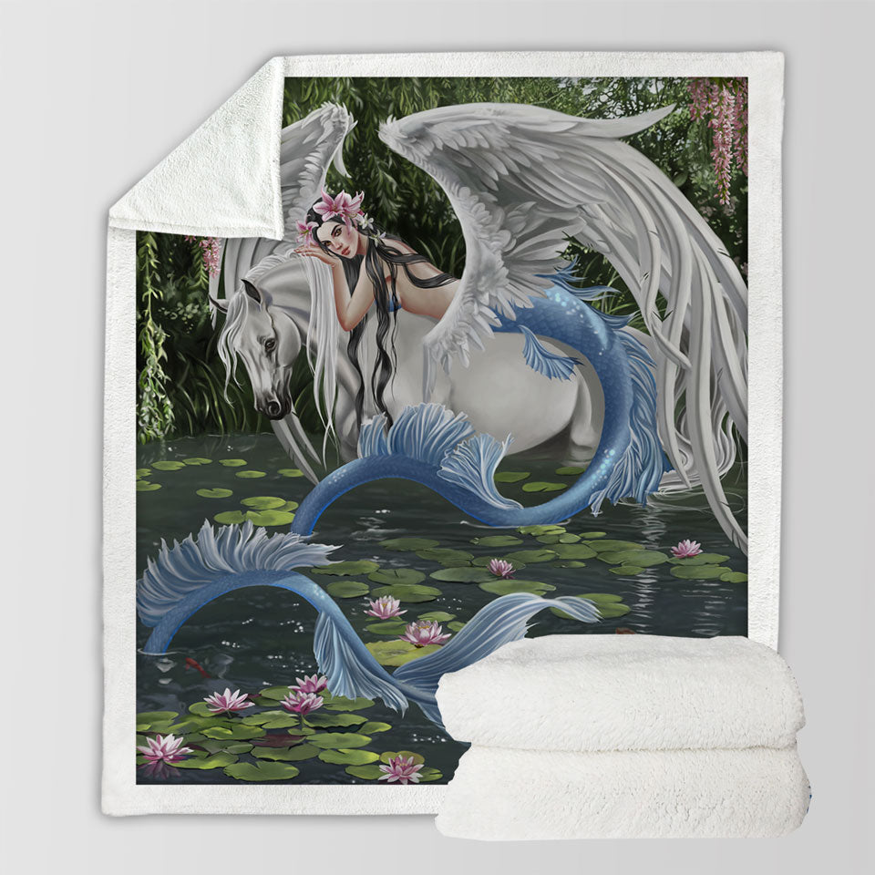products/Cool-Fantasy-Art-Pegasus-and-Water-Lilies-Pond-Mermaid-Throws