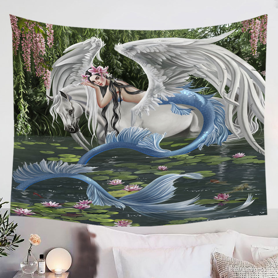 Cool-Fantasy-Art-Pegasus-and-Water-Lilies-Pond-Mermaid-Wall-Decor