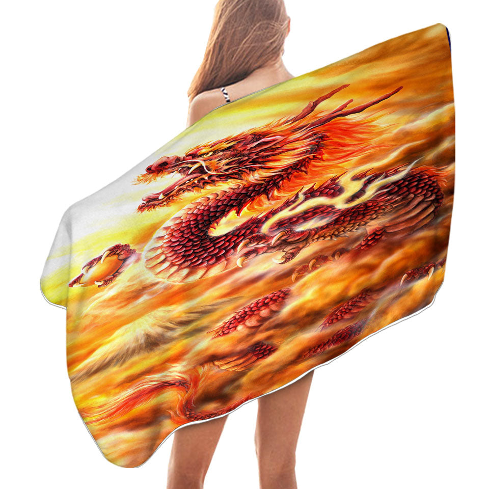 Cool Fantasy Art Red Clouds Dragon Beach Towels