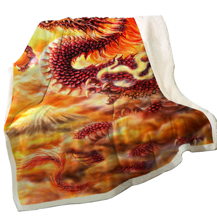 Cool Fantasy Art Red Clouds Dragon Couch Throws