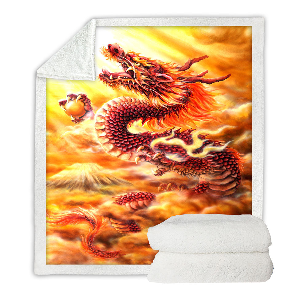 Cool Fantasy Art Red Clouds Dragon Fleece Blankets