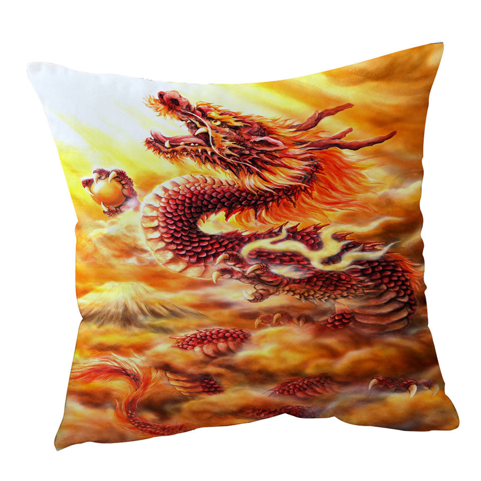 Cool Fantasy Art Red Clouds Dragon Throw Pillow Cover