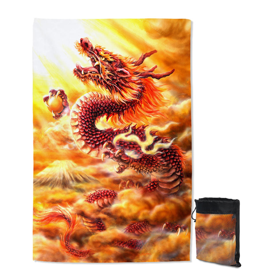 Cool Fantasy Art Red Clouds Dragon Unique Beach Towels