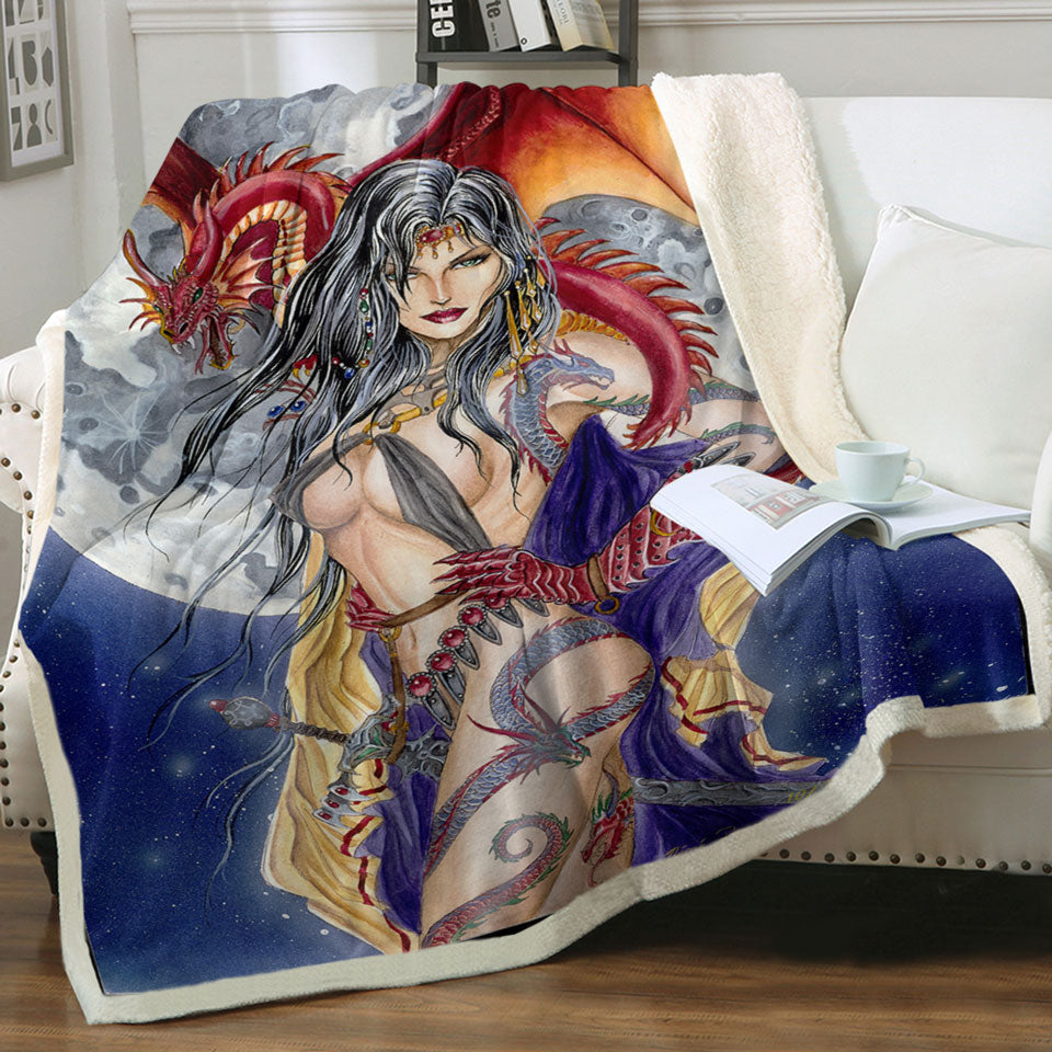 products/Cool-Fantasy-Art-Sexy-Warrior-Throw-Blanket-Lady-and-Her-Moon-Dragon