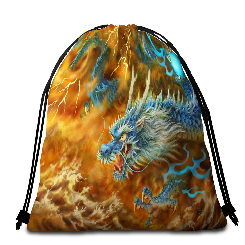 Cool Fantasy Art Storm East Chinese Dragon Beach Towels and Bags Set