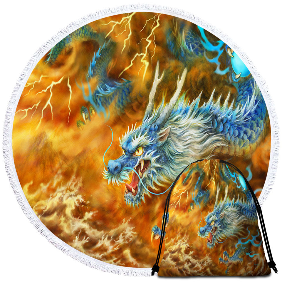 Cool Fantasy Art Storm East Chinese Dragon Beach Towels