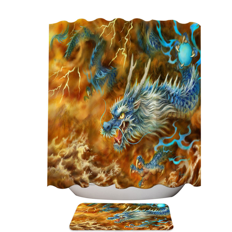 Cool Fantasy Art Storm East Chinese Dragon Fabric Shower Curtain and Bathroom Mat