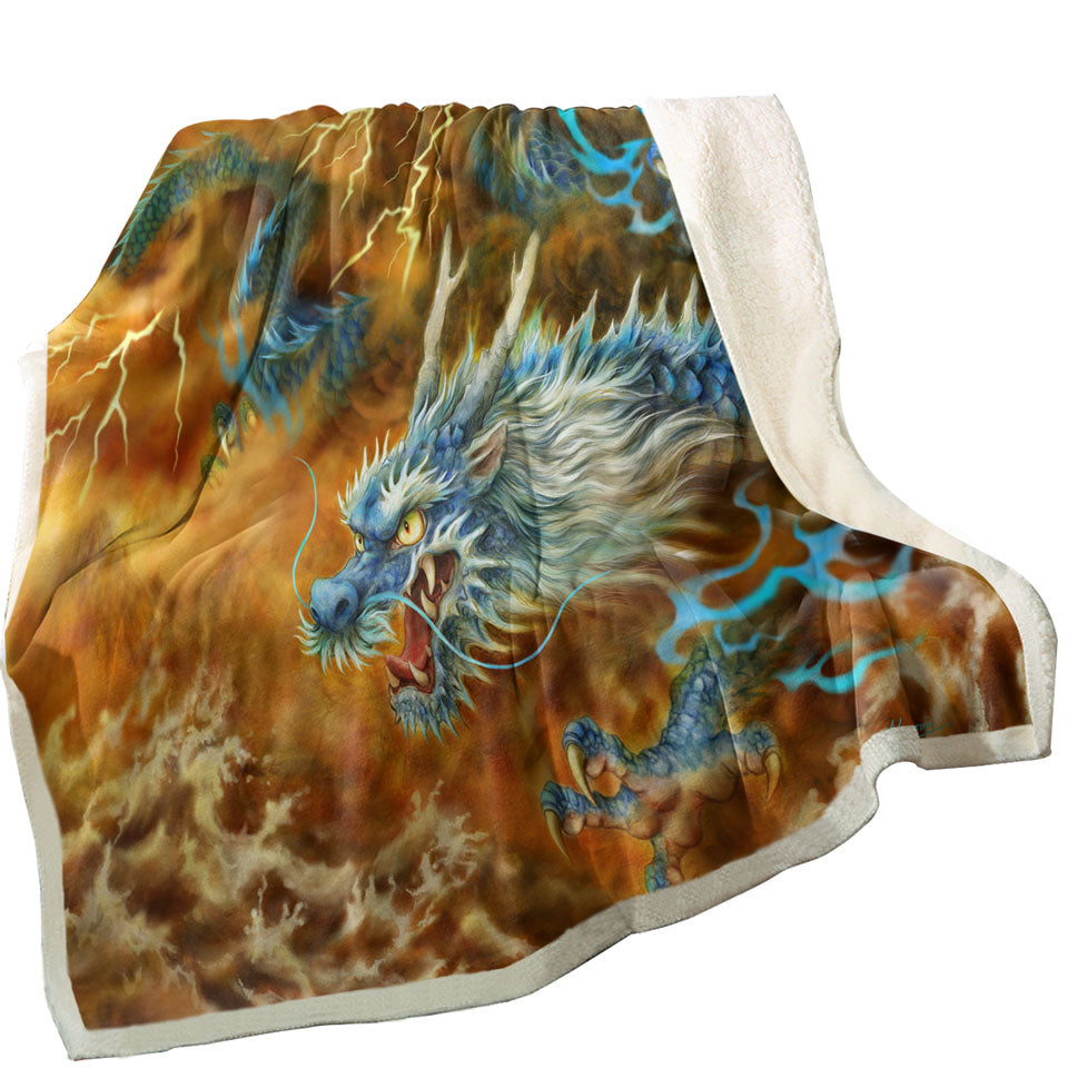Cool Fantasy Art Storm East Chinese Dragon Lightweight Blankets