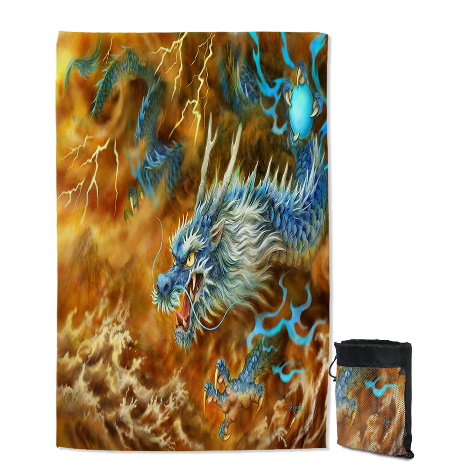Cool Fantasy Art Storm East Chinese Dragon Quick Dry Beach Towel for Travel