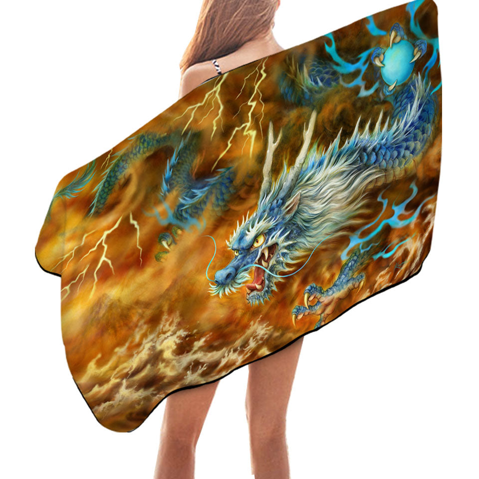 Cool Fantasy Art Storm East Chinese Dragon Swims Towel