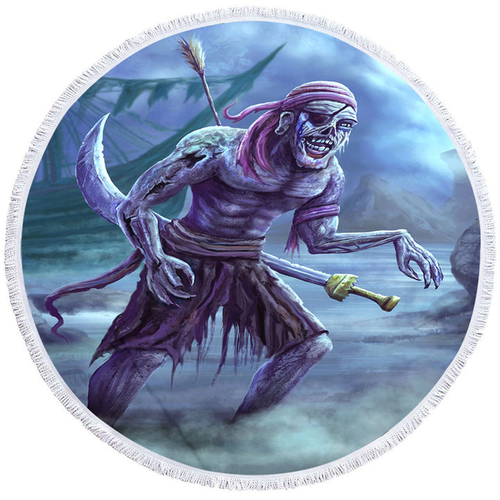 Cool Fantasy Art Zombie Pirate Round Beach Towel for Guys