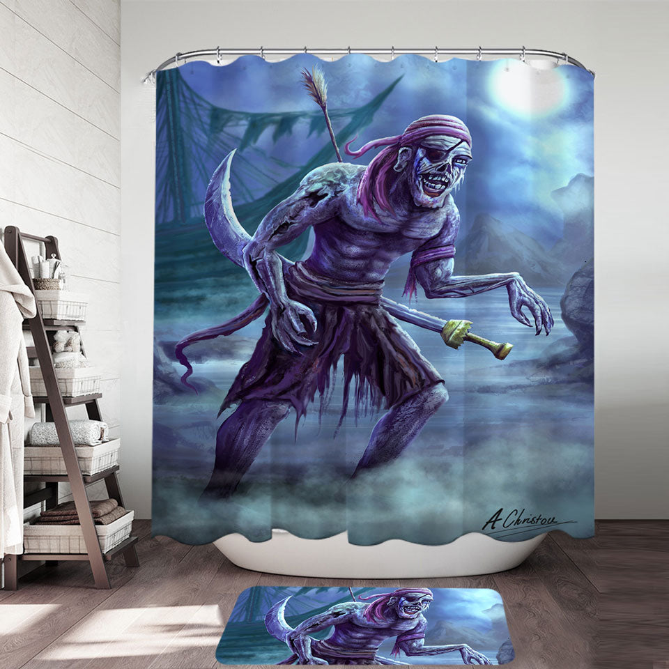 Cool Fantasy Art Zombie Pirate Shower Curtain for Guys