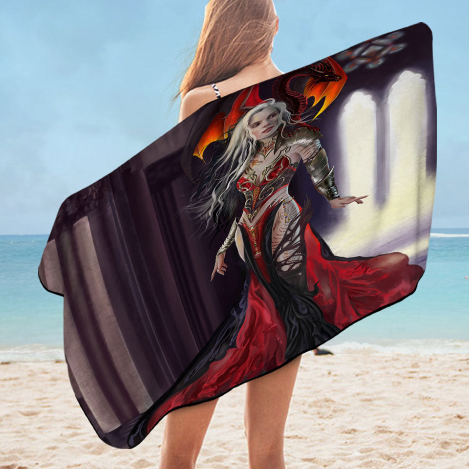 Cool Fantasy Art the Dragon Queen Beach Towels