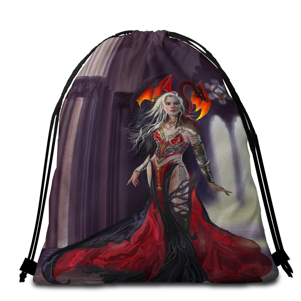 Cool Fantasy Art the Dragon Queen Packable Beach Towel