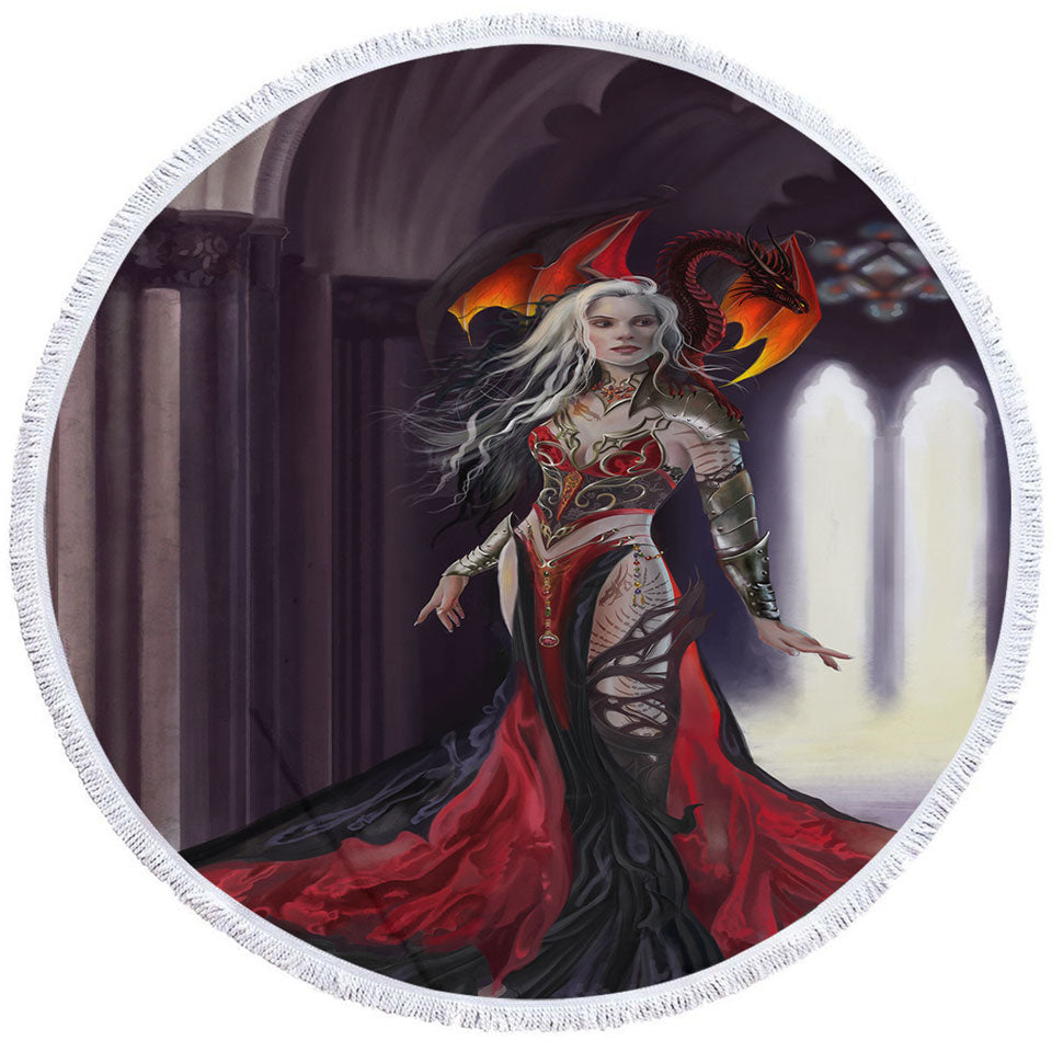 Cool Fantasy Art the Dragon Queen Round Beach Towel