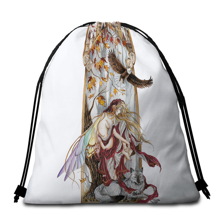 Cool Fantasy Beach Bags and Towels Art Introspection of the Autumn Fairy