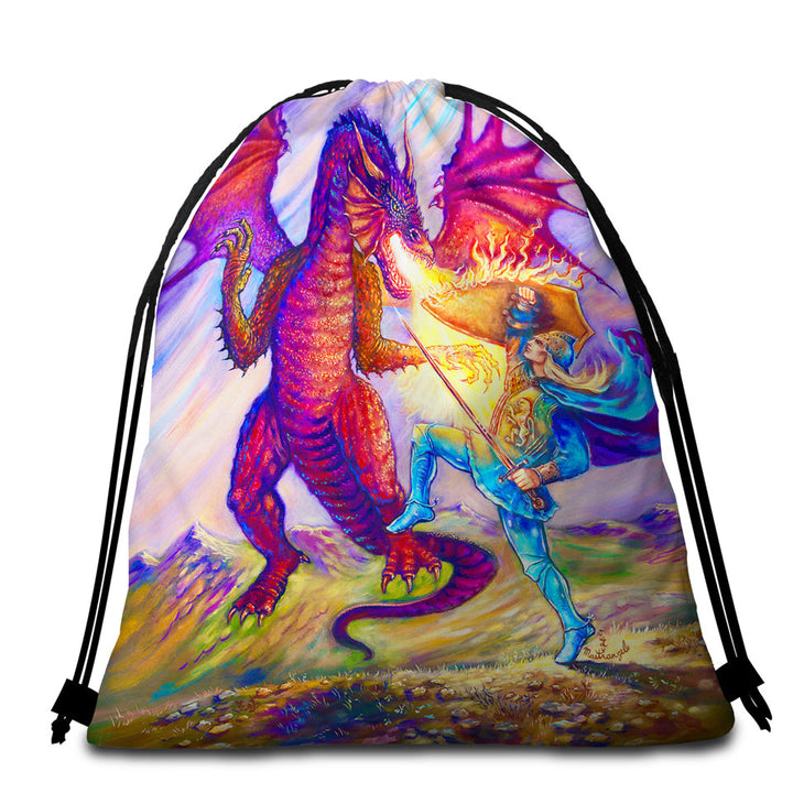 Cool Fantasy Beach Towel Bags Art Painting Saint George and the Dragon