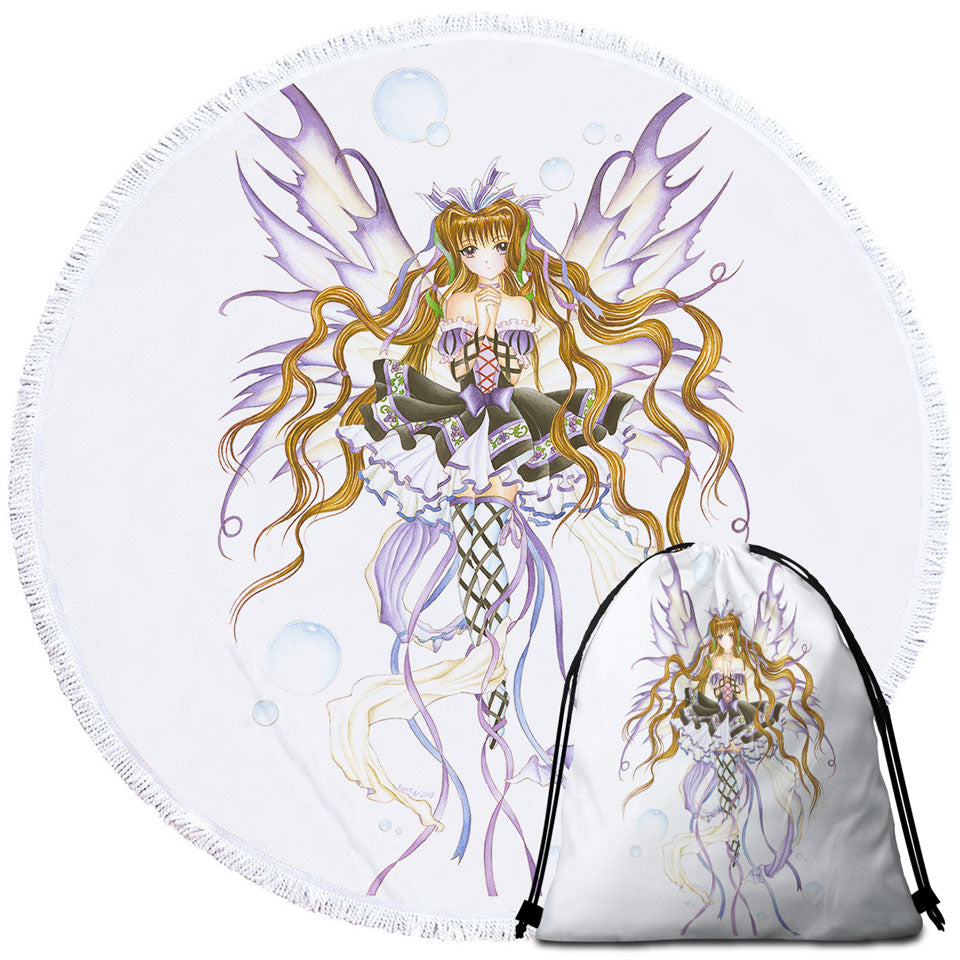 Cool Fantasy Beach Towels and Bags Set Art Burgundy Wine Fairy
