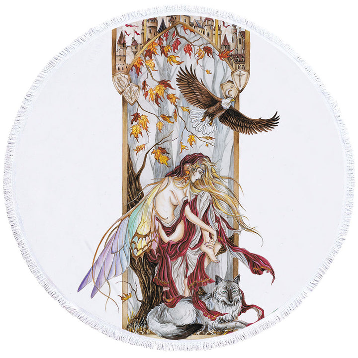 Cool Fantasy Circle Beach Towel Art Introspection of the Autumn Fairy