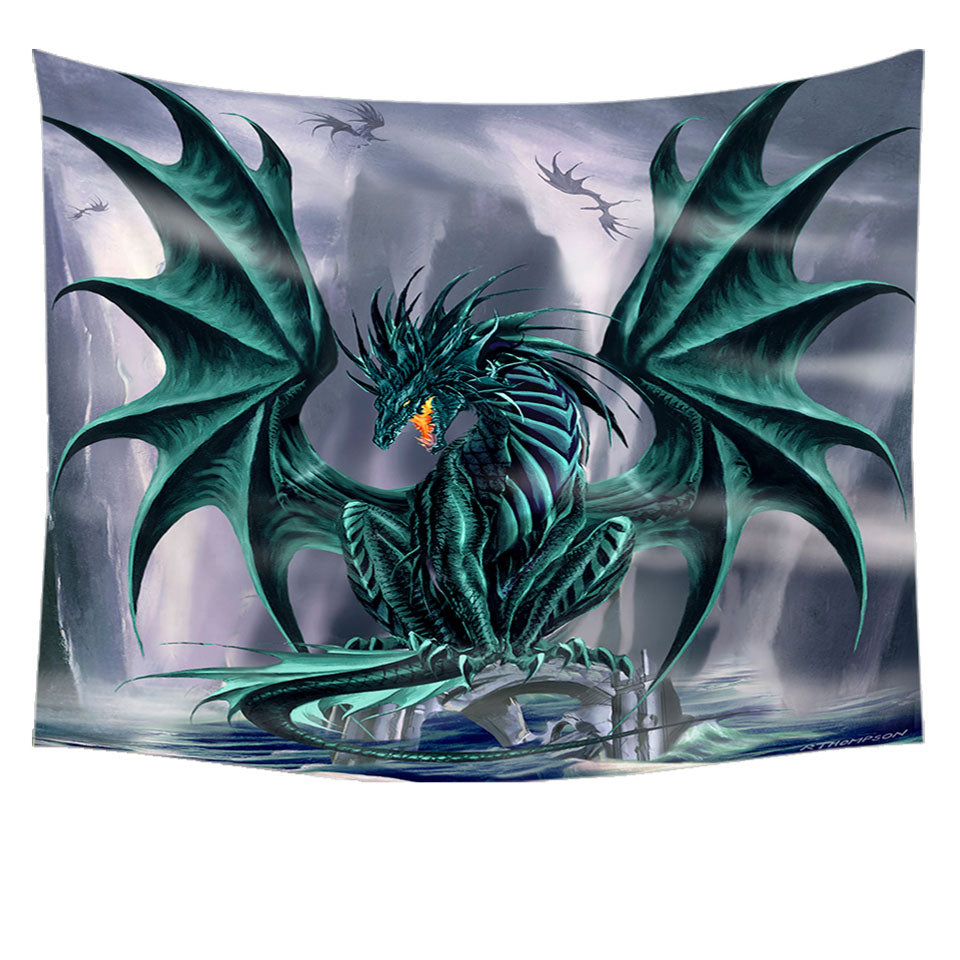 Cool Fantasy Design Wall Decor Ocean Cliff Jade Dragon Tapestry