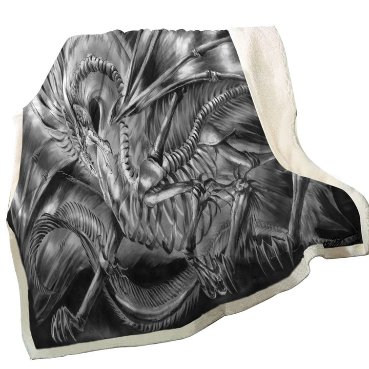 Cool Fantasy Drawing Dracolich Dragon Skeleton Fleece Blankets