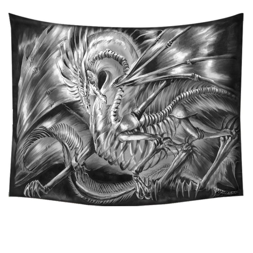 Cool Fantasy Drawing Dracolich Dragon Skeleton Wall Decor Tapestry