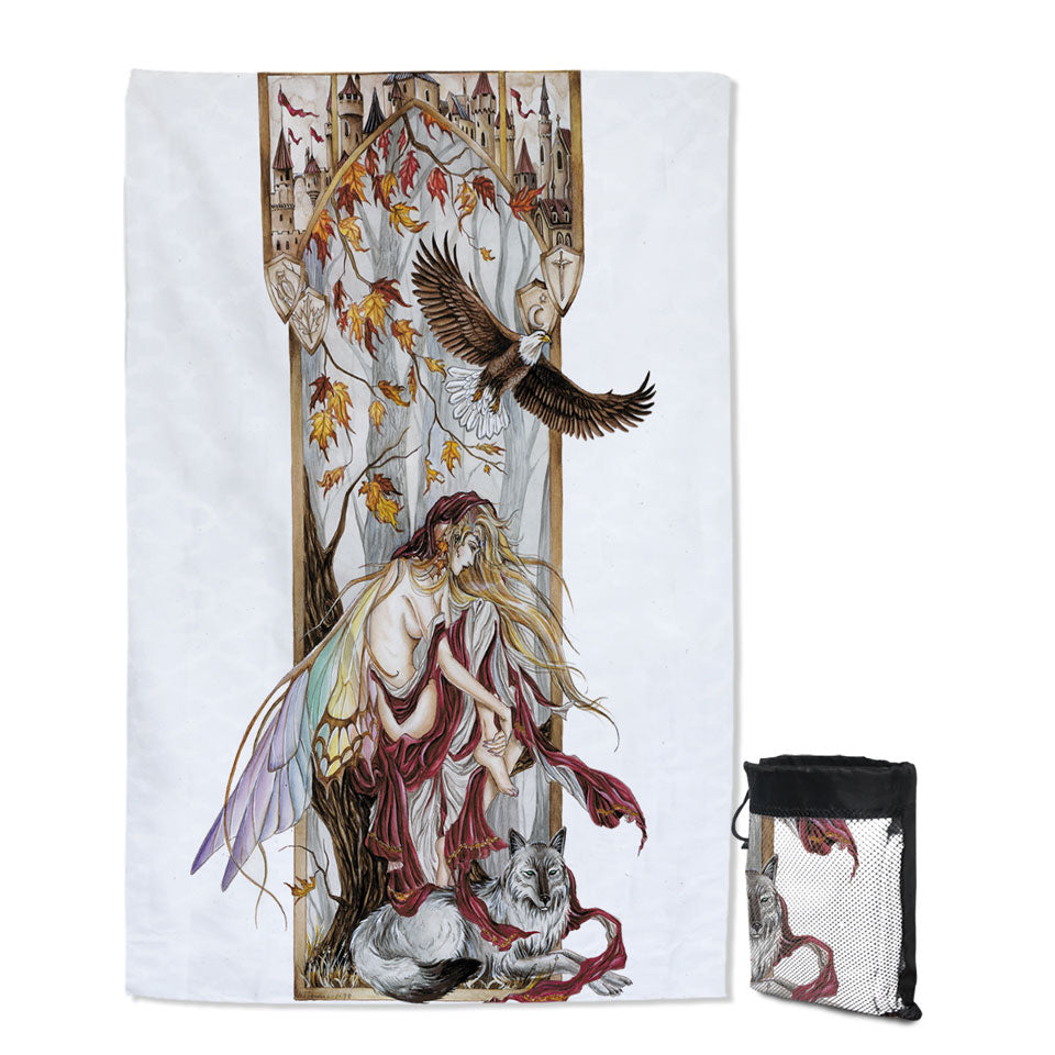Cool Fantasy Giant Beach Towel Art Introspection of the Autumn Fairy