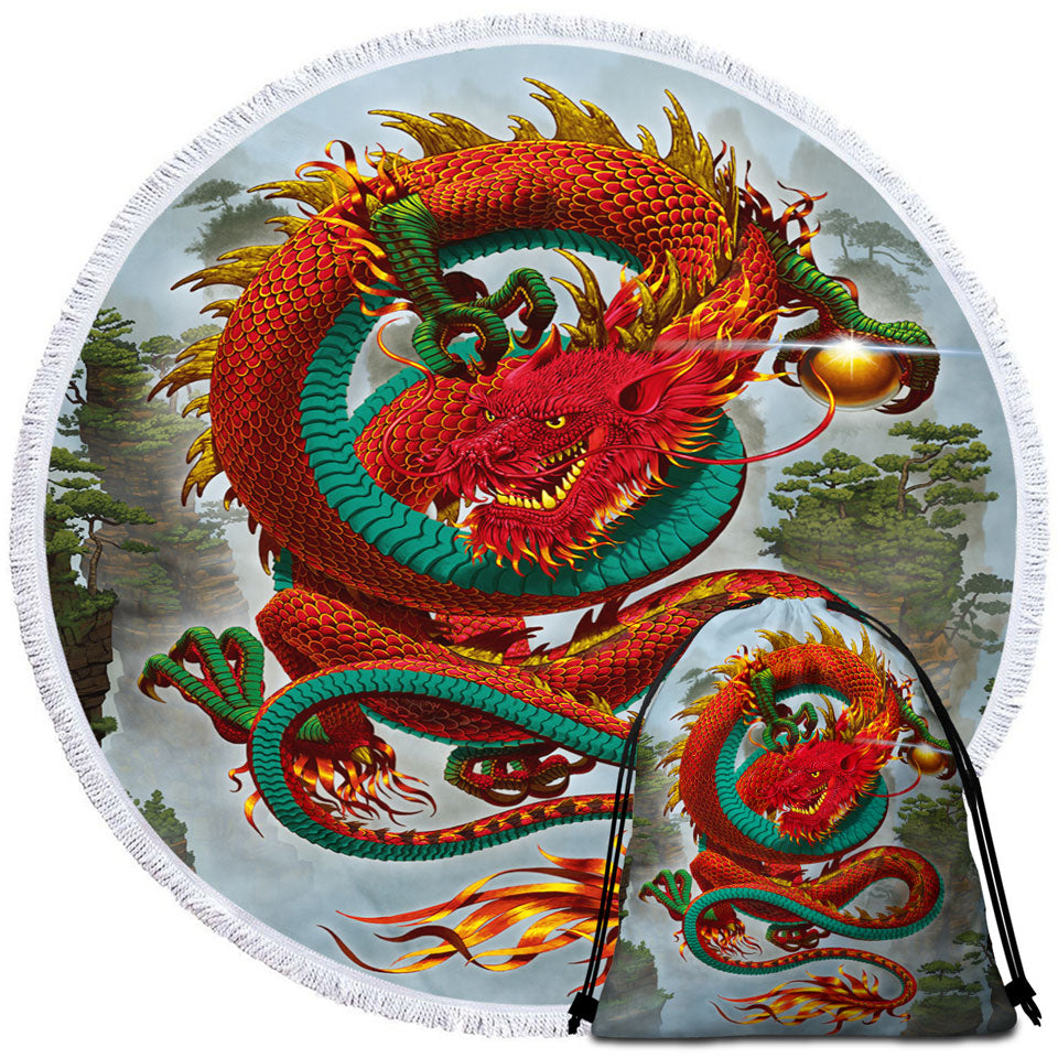 Cool Fantasy Good Fortune Red Chinese Dragon Beach Towels