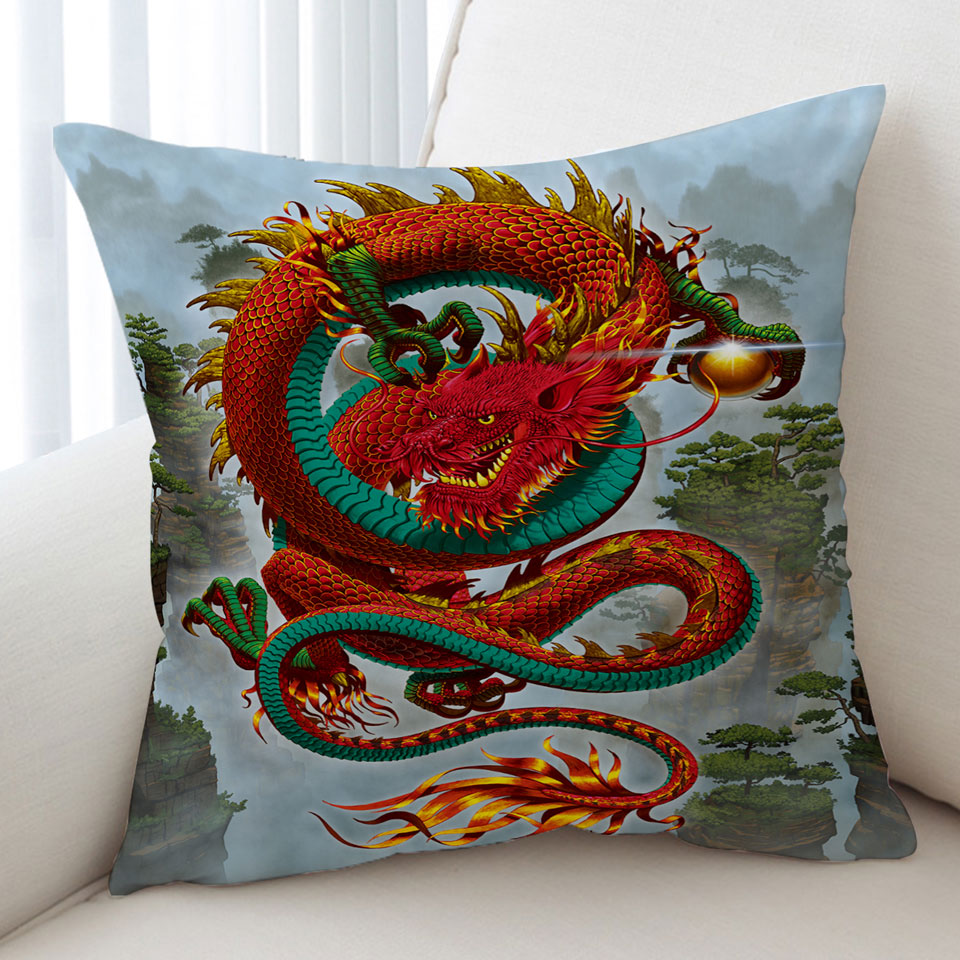 Cool Fantasy Good Fortune Red Chinese Dragon Cushion Covers