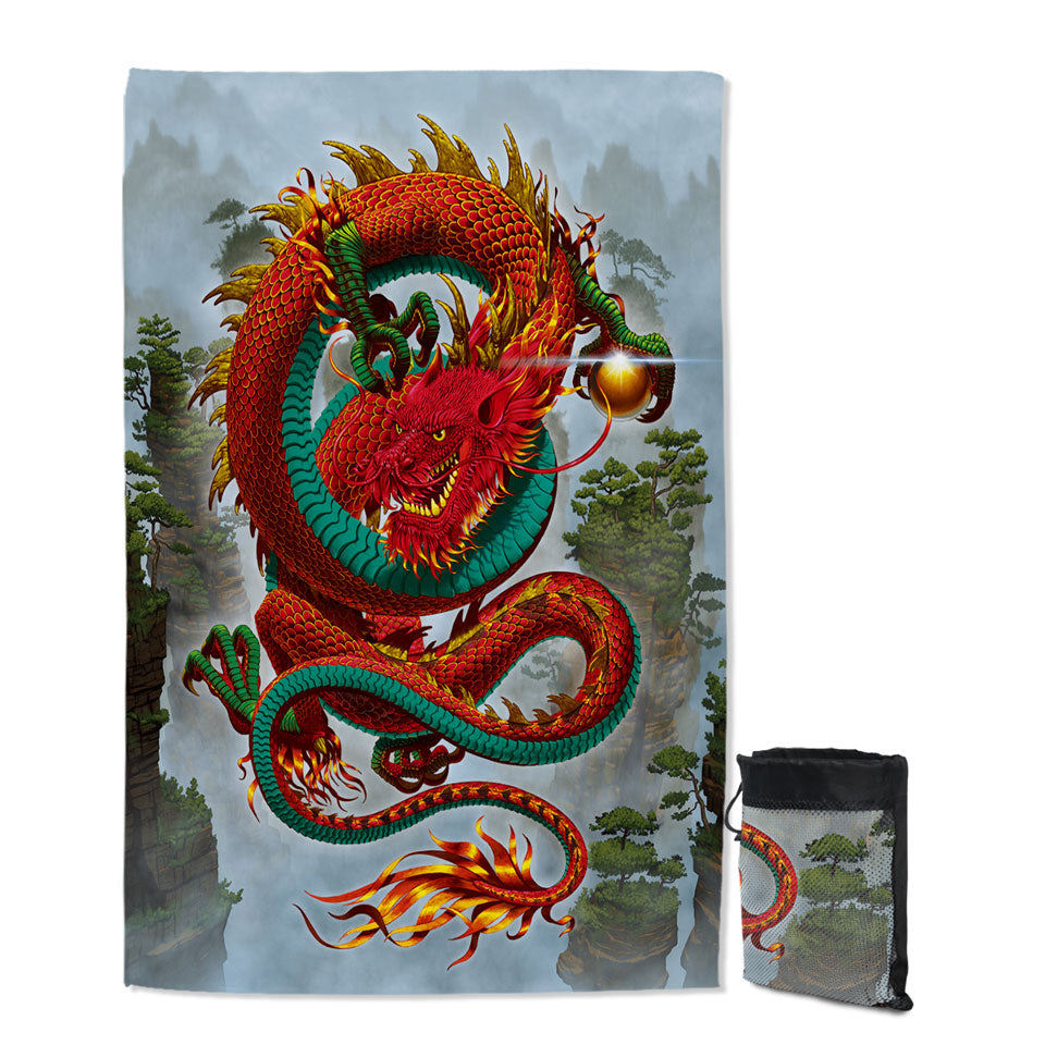 Cool Fantasy Good Fortune Red Chinese Dragon Swims Towel