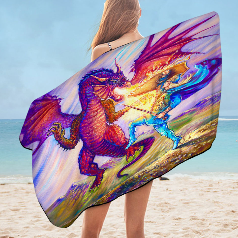 Cool Fantasy Microfibre Beach Towels Art Painting Saint George and the Dragon