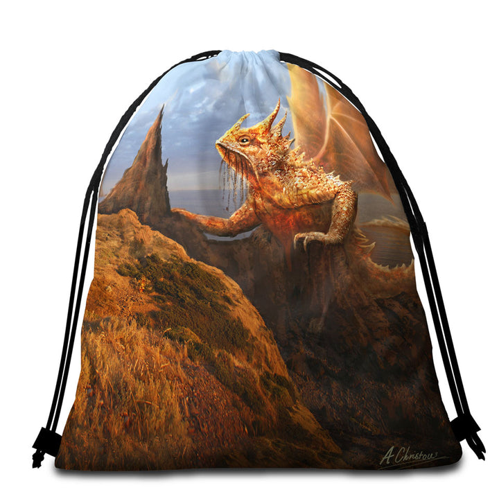 Cool Fantasy Rock Dragon Beach Towel Bags