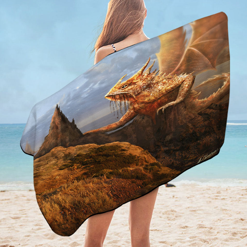 Cool Fantasy Rock Dragon Microfiber Beach Towel
