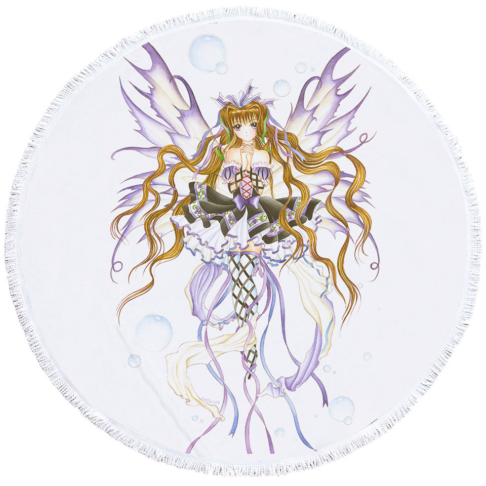 Cool Fantasy Round Beach Towel Art Burgundy Wine Fairy