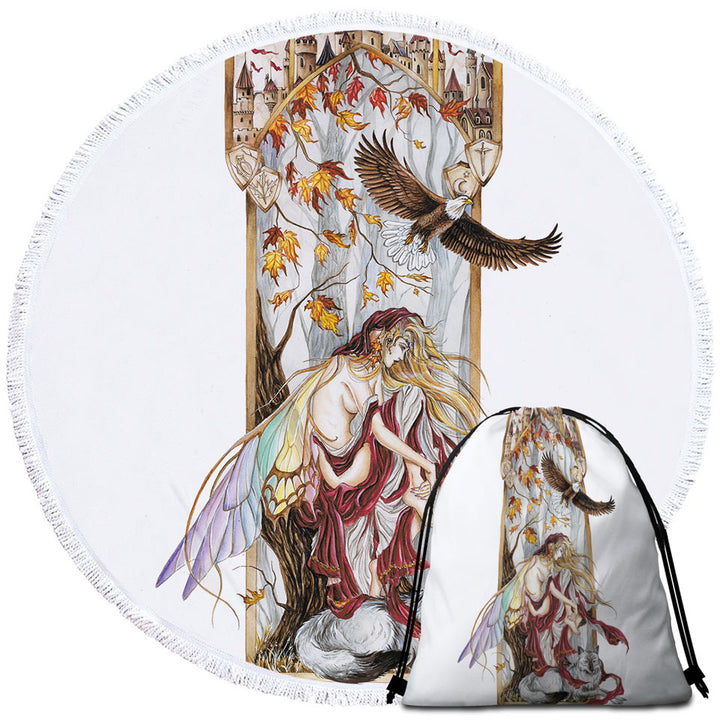 Cool Fantasy Travel Beach Towel Art Introspection of the Autumn Fairy
