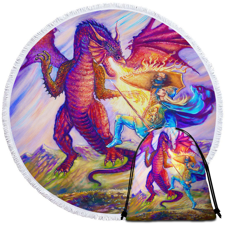 Cool Fantasy Travel Beach Towel Art Painting Saint George and the Dragon