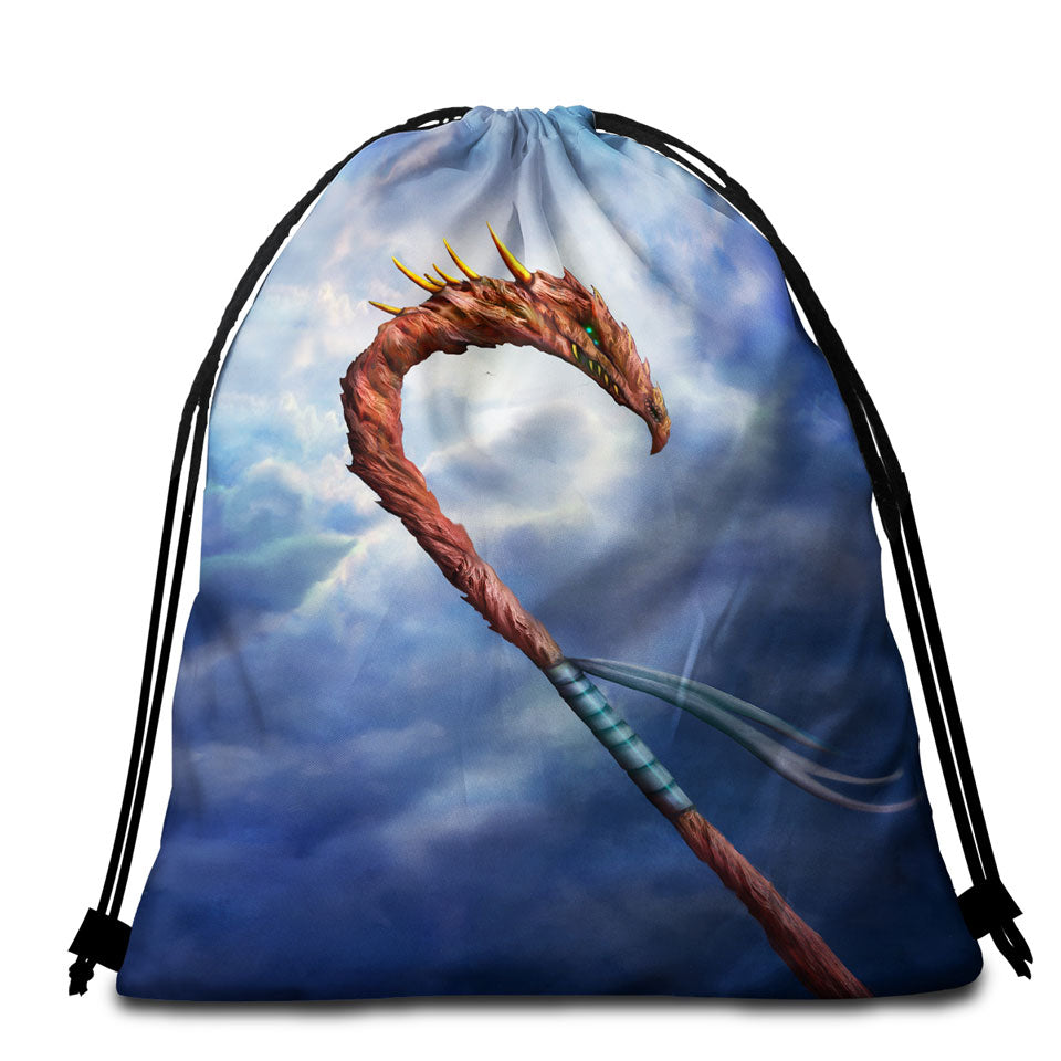Cool Fantasy Weapon Dragon Spear Packable Beach Towel