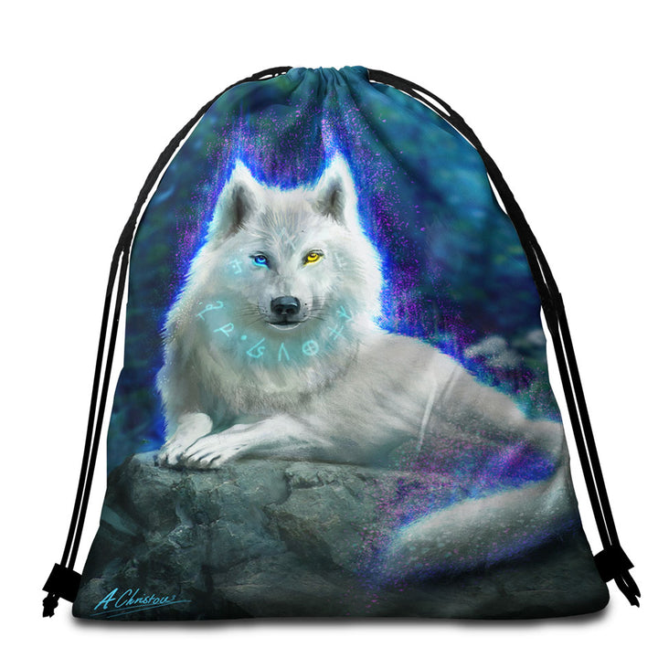 Cool Fantasy White Wolf Beach Towel Bags with Animals