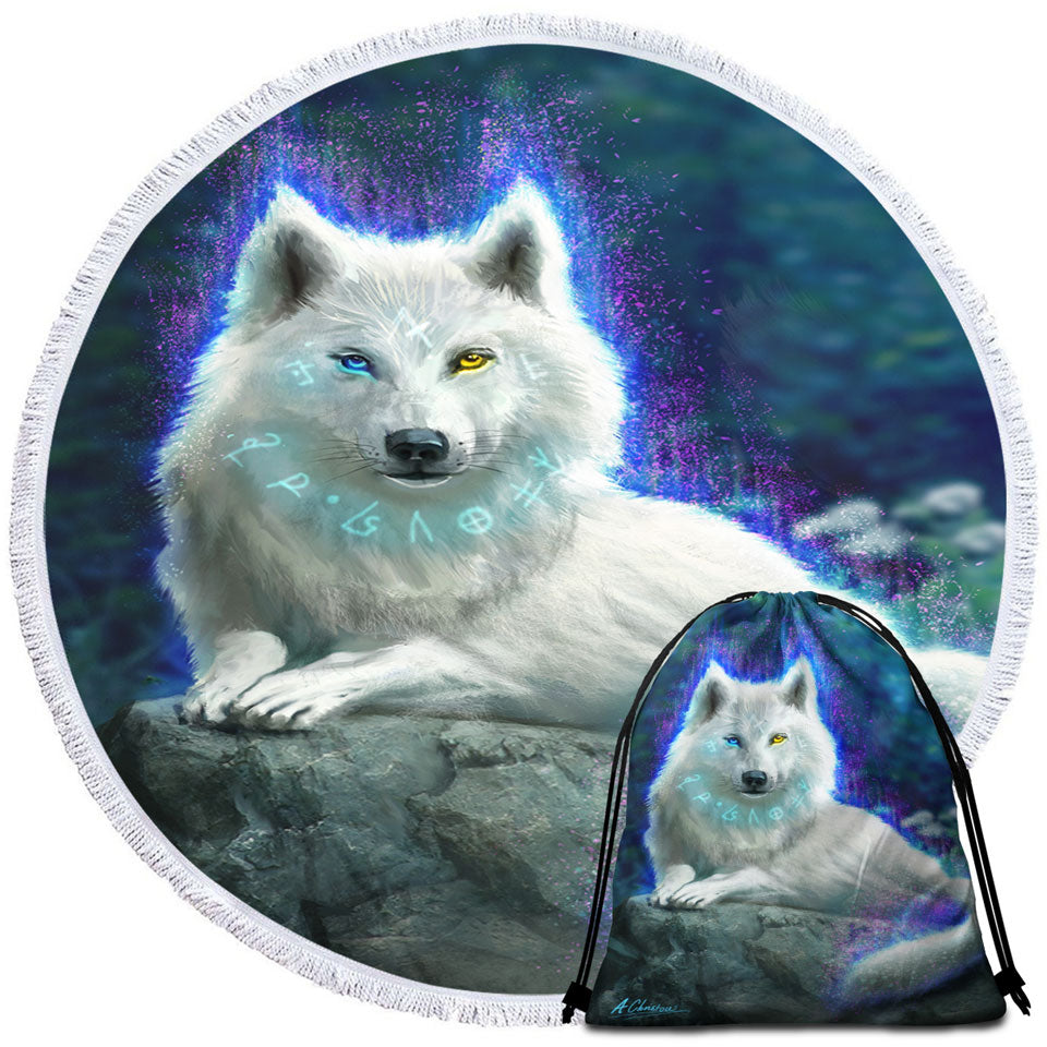 Cool Fantasy White Wolf Beach Towels and Bags Set