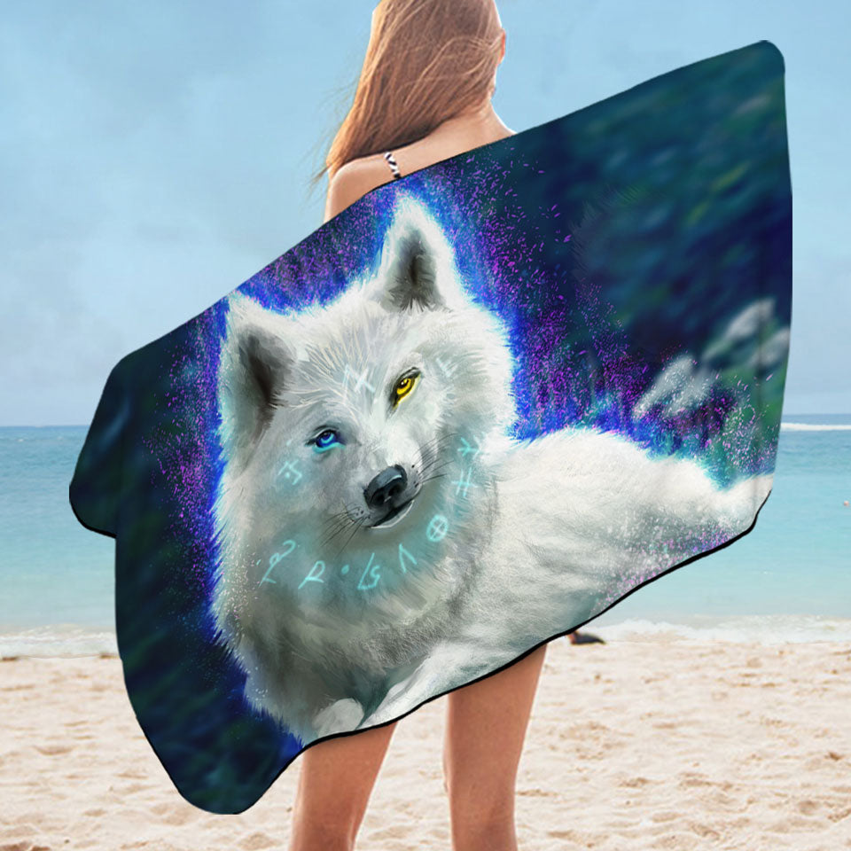 Cool Fantasy White Wolf Boys Beach Towels