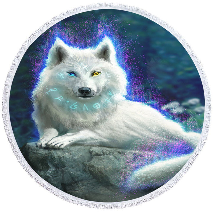 Cool Fantasy White Wolf Microfiber Beach Towel Round