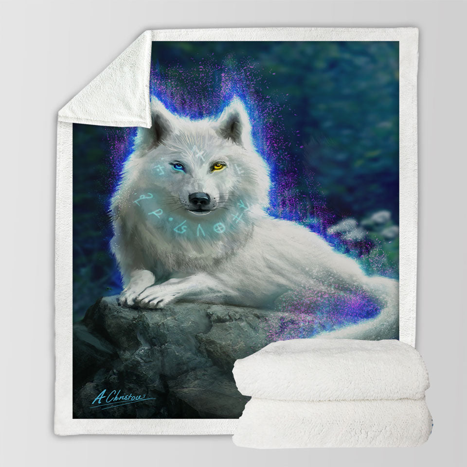 Cool Fantasy White Wolf Throw Blanket – Handful of Prints