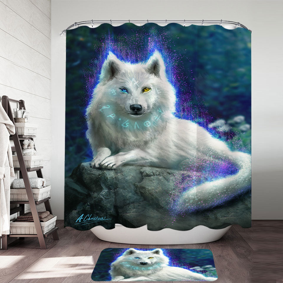 Cool Fantasy White Wolf Shower Curtains with Animals