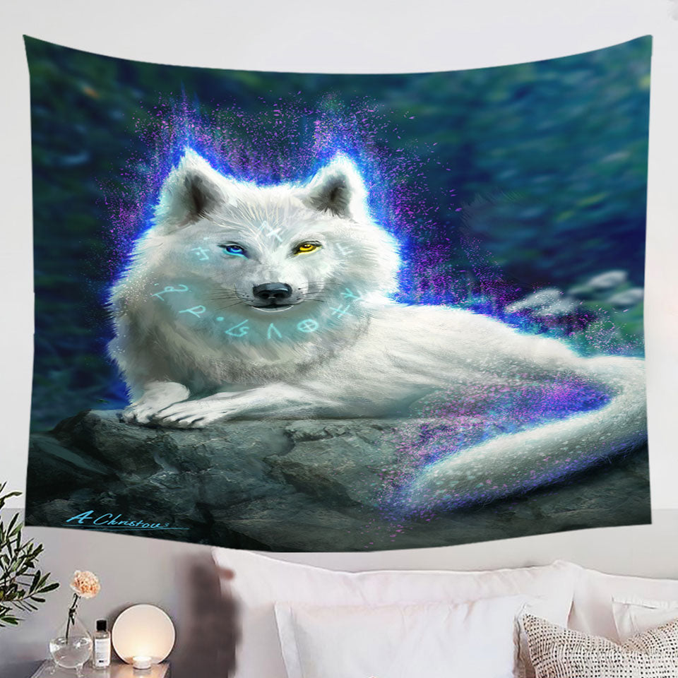 Cool-Fantasy-White-Wolf-Tapestry-Wall-Decor-with-Animals