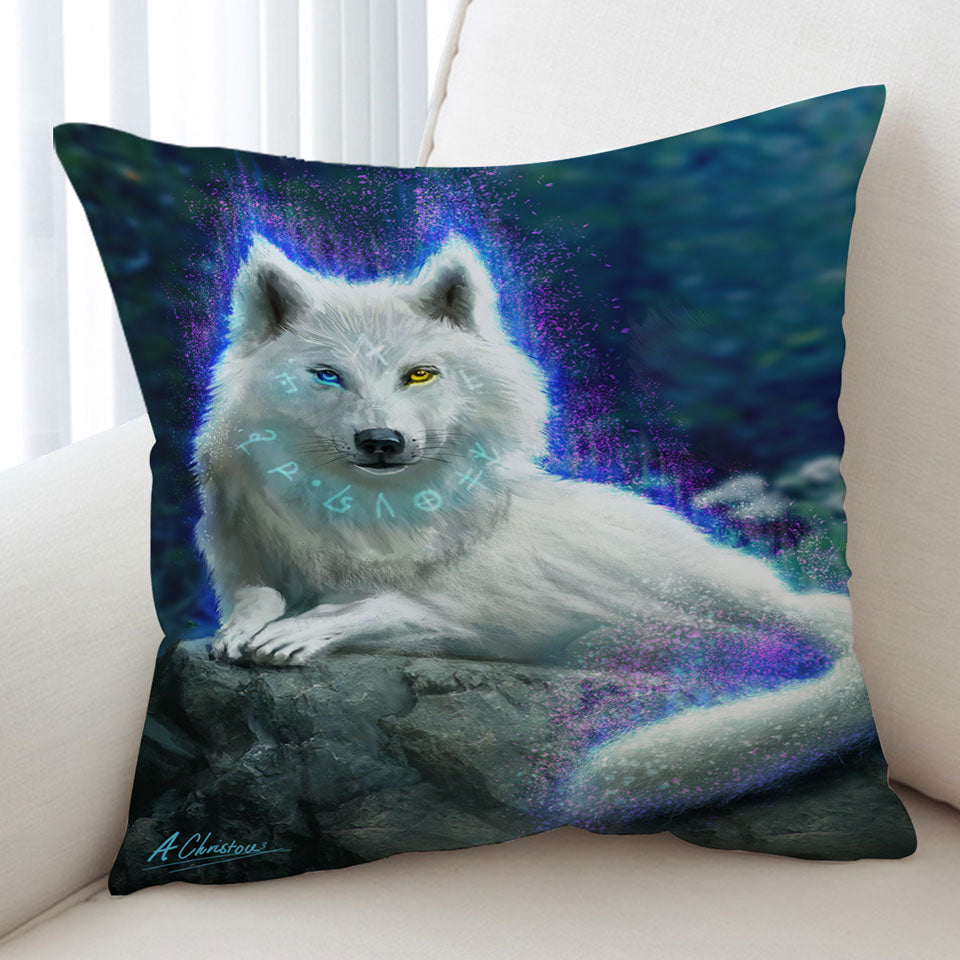 Cool Fantasy White Wolf Throw Pillow